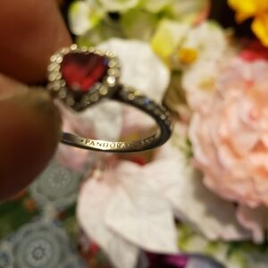 Pandora Silver Ring with Red Heart Stone